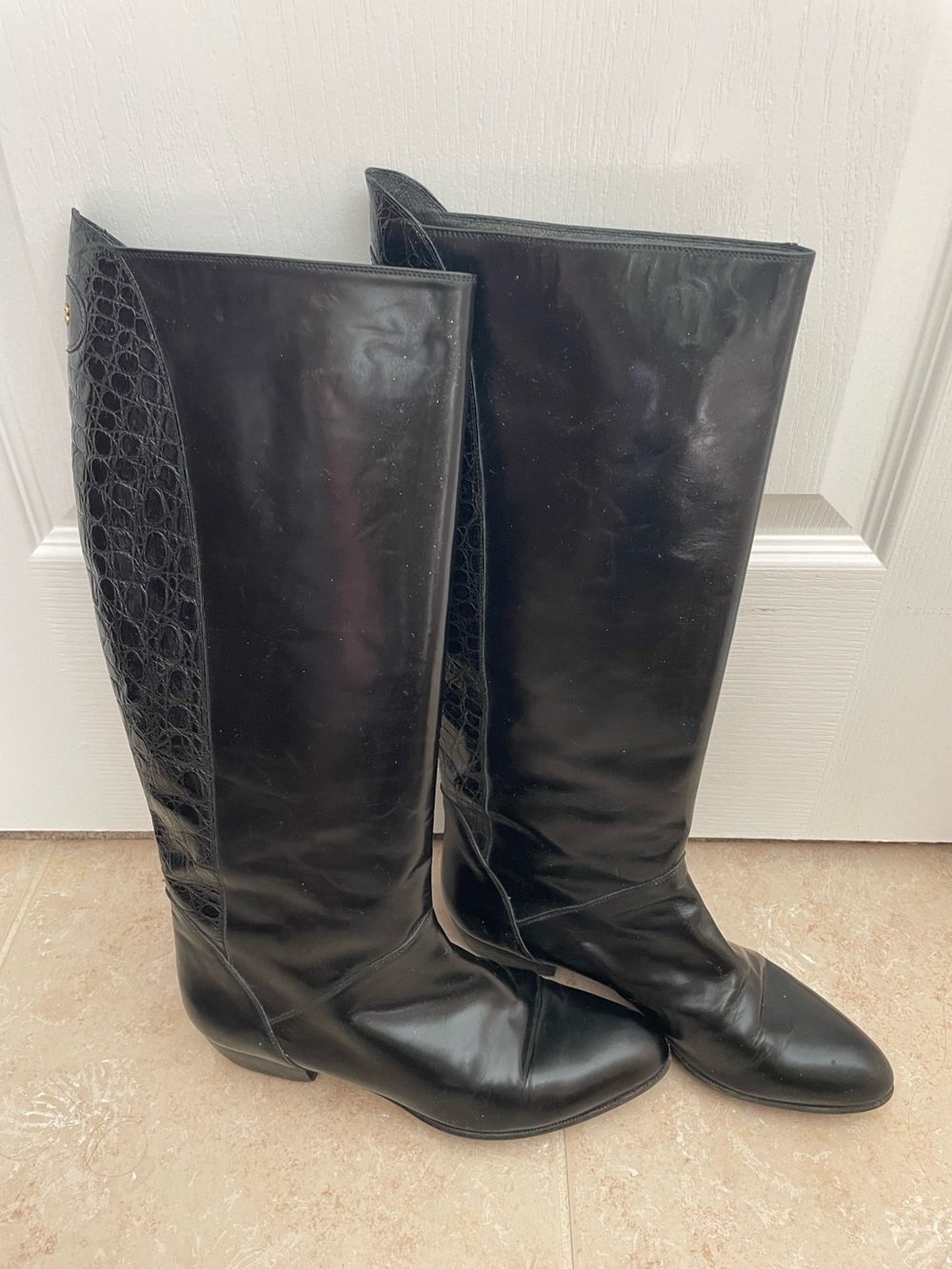Vintage Bally Silvia 1 Black Leather Under-the-Knee Boots Ladies Size 8.5